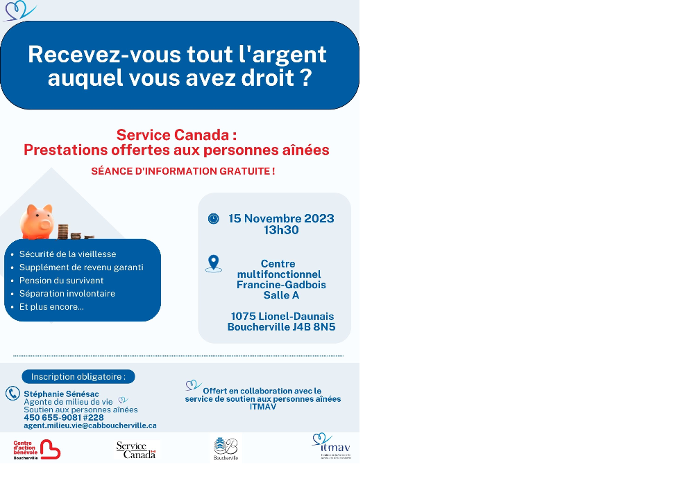 RECEVEZ-VOUS TOUT L’ARGENT AUQUEL VOUS AVEZ DROIT ? - CONFÉRENCE GRATUITE LE 15 NOVEMBRE 2023