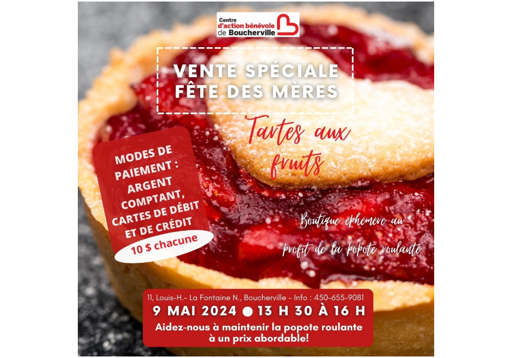 Vente spéciale de tartes aux fruits pour la fête des Mères