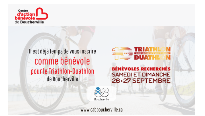 Les inscriptions des bénévoles pour le Triathlon-Duathlon de Boucherville sont toujours ouvertes